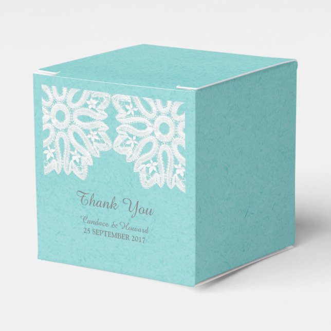 Turquoise Elegant Lace Favor Boxes (Front Side)