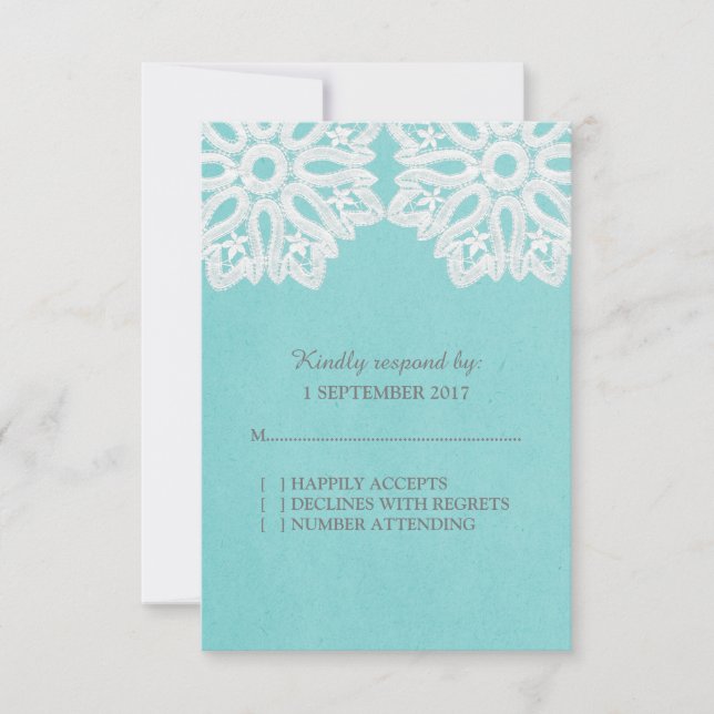 Turquoise Elegant Lace RSVP Card (Front)