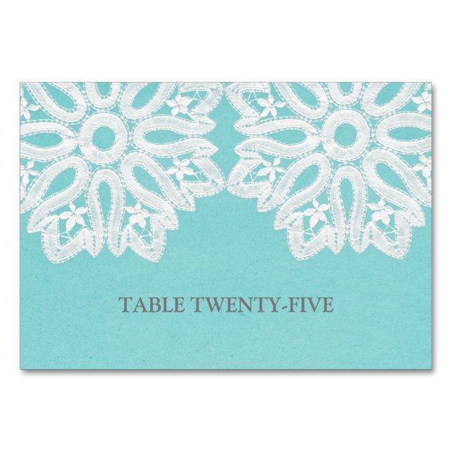 Turquoise Elegant Lace Table Card (Front)