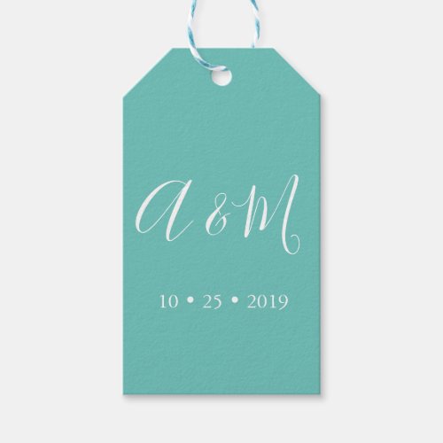 turquoise elegant monogram wedding favor tag