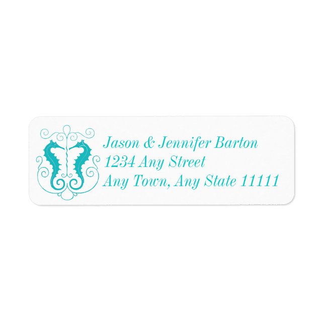 Turquoise Elegant  Seahorses Nautical Label (Front)