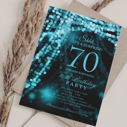 Turquoise | Elegant Surprise 70th Birthday Party  Invitation