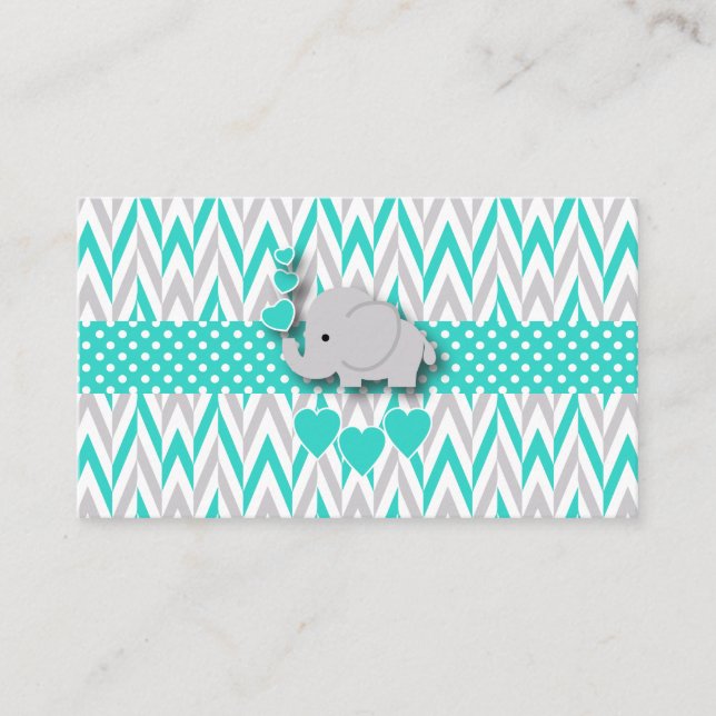 Turquoise Elephant Baby Shower Book Raffle Enclosure Card (Front)