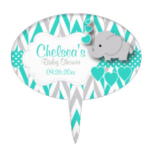 Turquoise Elephant Baby Shower Cake Topper