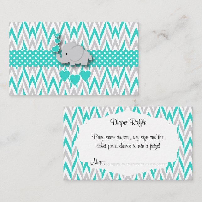 Turquoise Elephant Baby Shower Diaper Raffle Enclosure Card (Front/Back)