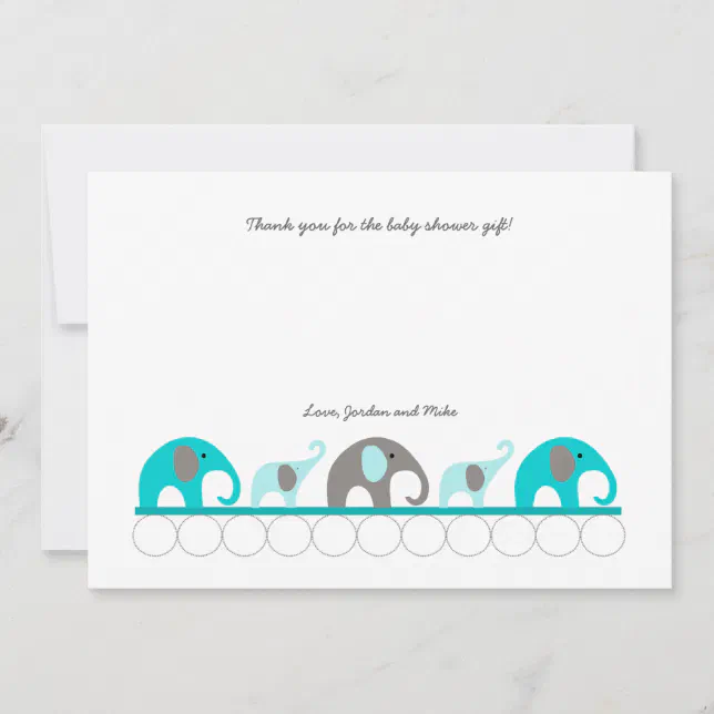 Turquoise elephant baby shower thank you note Zazzle