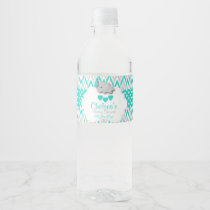 Turquoise Elephant Baby Shower Water Bottle Label