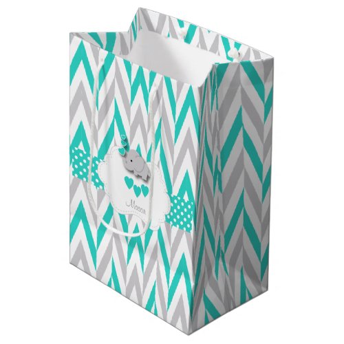 Turquoise Elephant Design _ Baby Boy Shower Medium Gift Bag