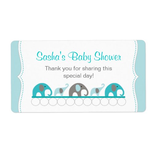 Turquoise Elephant Shower Water Bottle or Favor Label