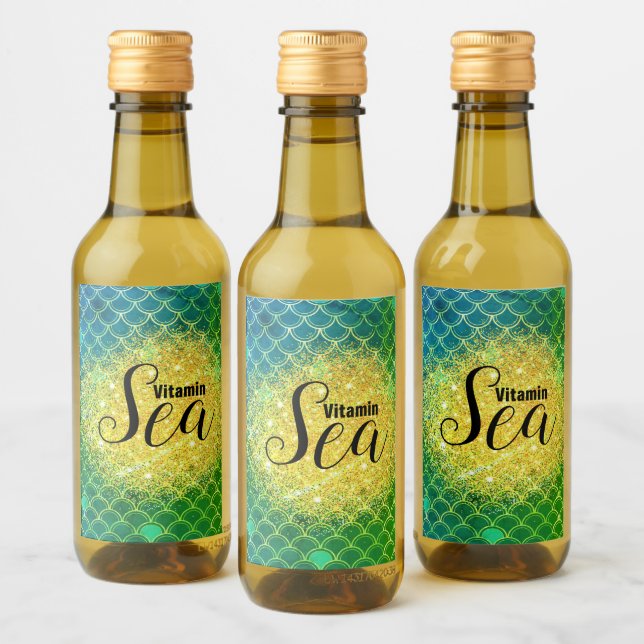 Turquoise Emerald Mermaid Scales Customizable Wine Label (Bottles)
