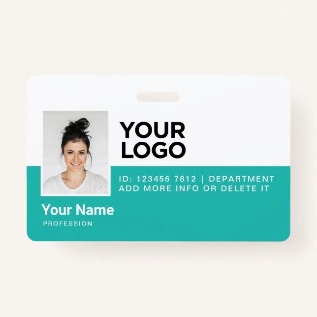 Turquoise Employee Modern Photo ID Security Badge (Front)