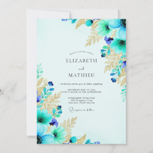 Turquoise Exuberant Botanical Wedding Invitation