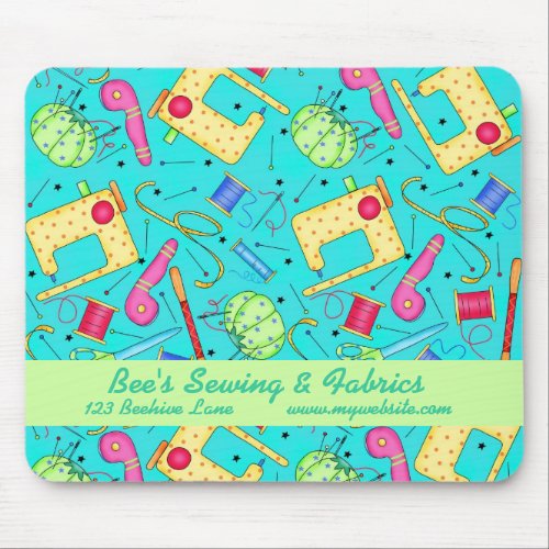 Turquoise Fabric  Sewing Business Mousepad