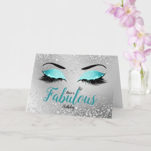 Turquoise Fabulous Glitter Eyes Standard Birthday Card