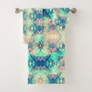 Turquoise Faded Abstract Print Bath Towel Set