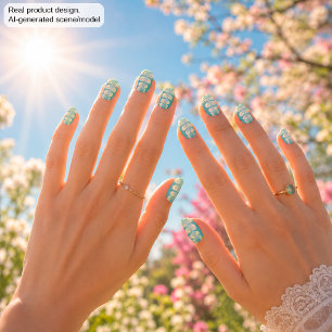 Turquoise Fairy Tale Floral Minx Nail Art