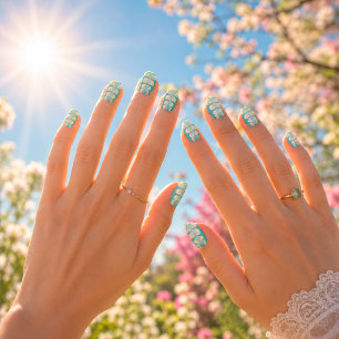 Turquoise Fairy Tale Floral Minx Nail Art