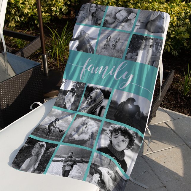 Turquoise Family Photo Collage Beach Towel (Creator Uploaded)
