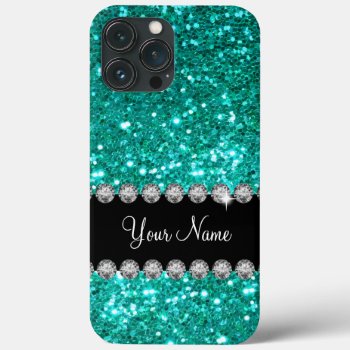 Turquoise Faux Bling Monogram  Iphone 13 Pro Max Case by idesigncafe at Zazzle