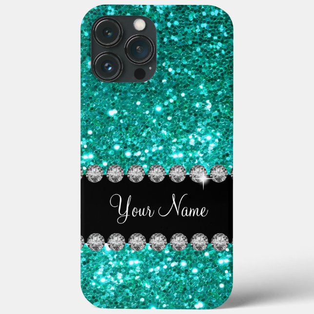 Turquoise Faux Bling Monogram  Case-Mate iPhone Case (Back)