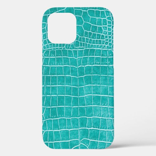 Turquoise Faux Crocodile Leather iPhone 12 Case