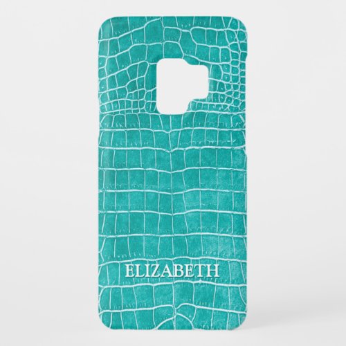 Turquoise Faux Crocodile Leather Personalized Name Case_Mate Samsung Galaxy S9 Case