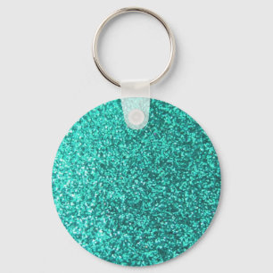 Turquoise faux glitter graphic keychain