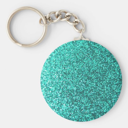 Turquoise faux glitter graphic keychain