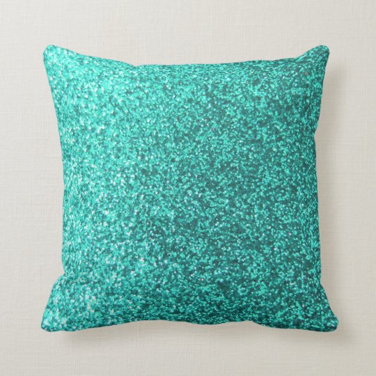 Turquoise faux glitter graphic throw pillow
