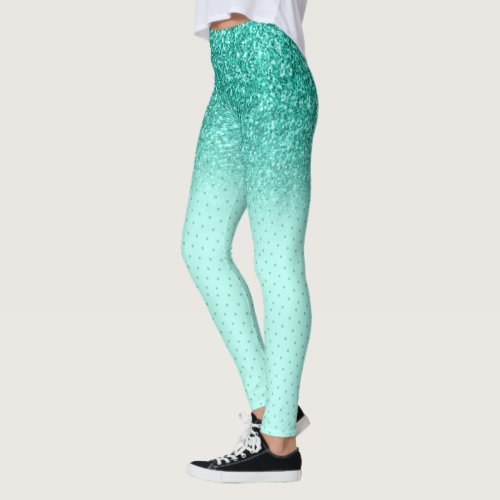 Turquoise faux glitter ombre leggings