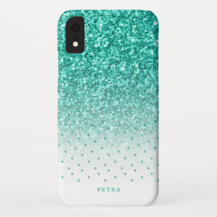 Turquoise faux glitter ombre modern design iPhone XR case