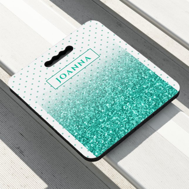 Turquoise faux glitter ombre seat cushion (In Situ)