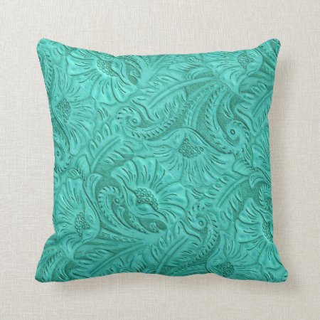 Turquoise Faux Laether Print Throw Pillow