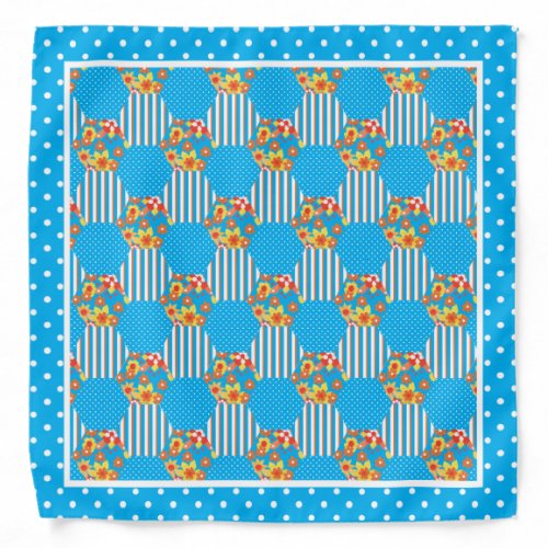 Turquoise Faux Patchwork Polkas On Turquoise Blue Bandana