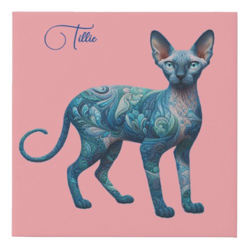 Turquoise Faux Quilt Sphynx Wall Canvas