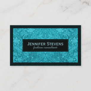Turquoise Faux Suede Leather Floral Design Business Card