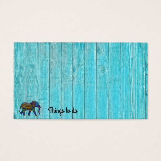 Turquoise Faux Wood Mosaic Elephant Note (Front)