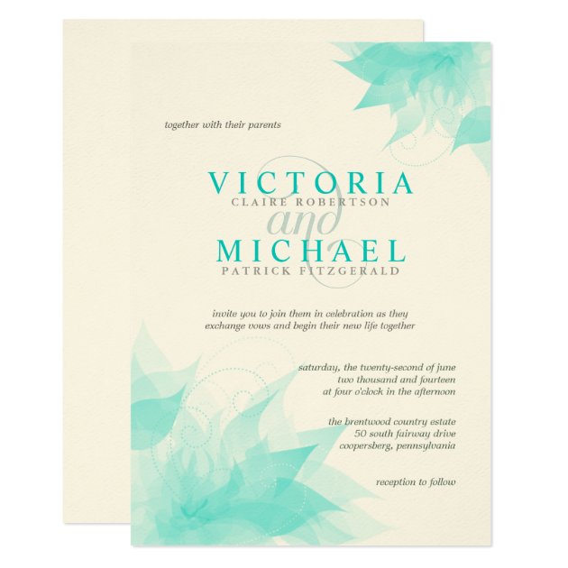 Turquoise Felt Floral Victorian Wedding Invitation