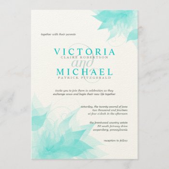 Turquoise Felt Floral Victorian Wedding Invitation by deluxebridal at Zazzle