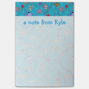 Turquoise Fish Pattern Add Your Name Post-it Notes