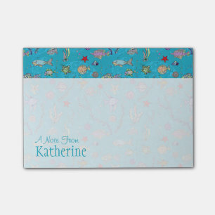 Turquoise Fish Pattern Add Your Name Post-it Notes