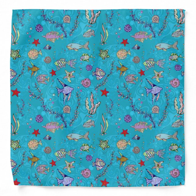 Turquoise Fish Pattern Bandana (Front)