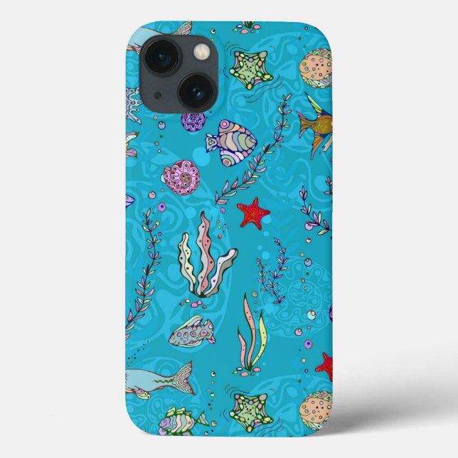 Turquoise Fish Pattern Case-Mate iPhone Case (Back)