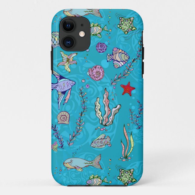 Turquoise Fish Pattern Case-Mate iPhone Case (Back)