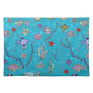 Turquoise Fish Pattern Cloth Placemat