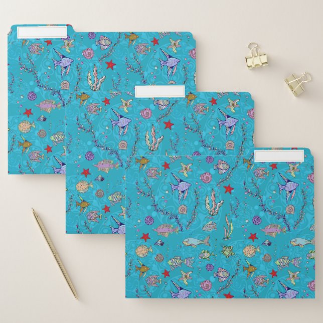Turquoise Fish Pattern File Folder (Set)