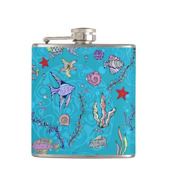 Turquoise Fish Pattern Flask (Front)