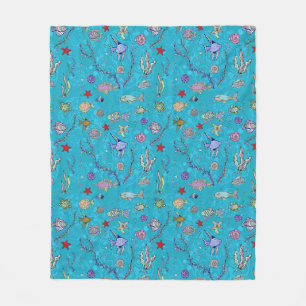 Turquoise Fish Pattern Fleece Blanket