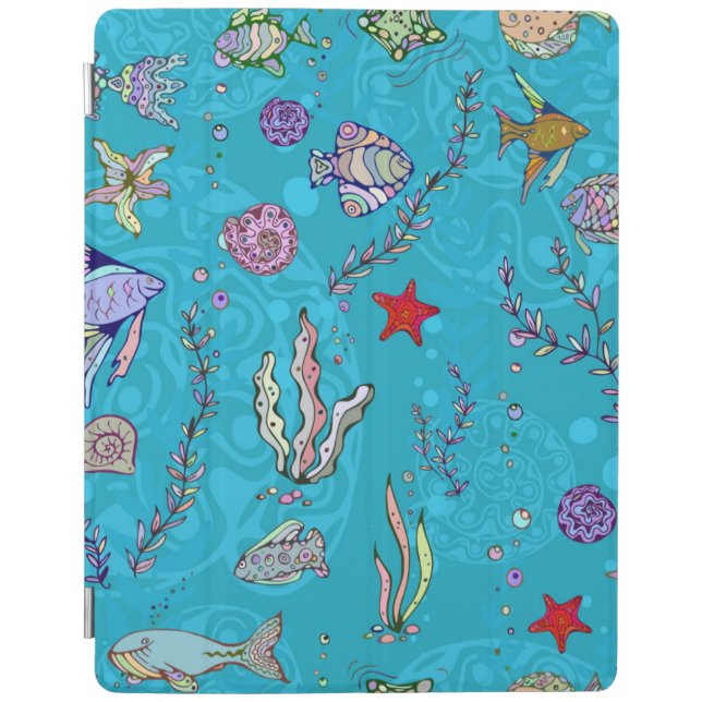 Turquoise Fish Pattern iPad Smart Cover (Front)