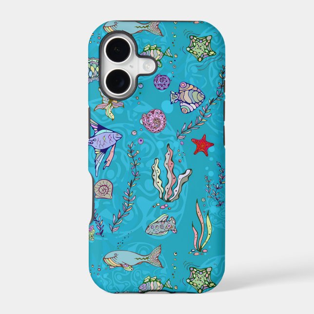Turquoise Fish Pattern Iphone Case (Back)